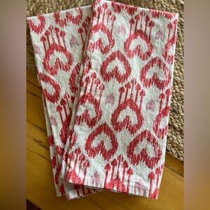 Pottery Barn Red Heart Patterned kitchen towels set of two